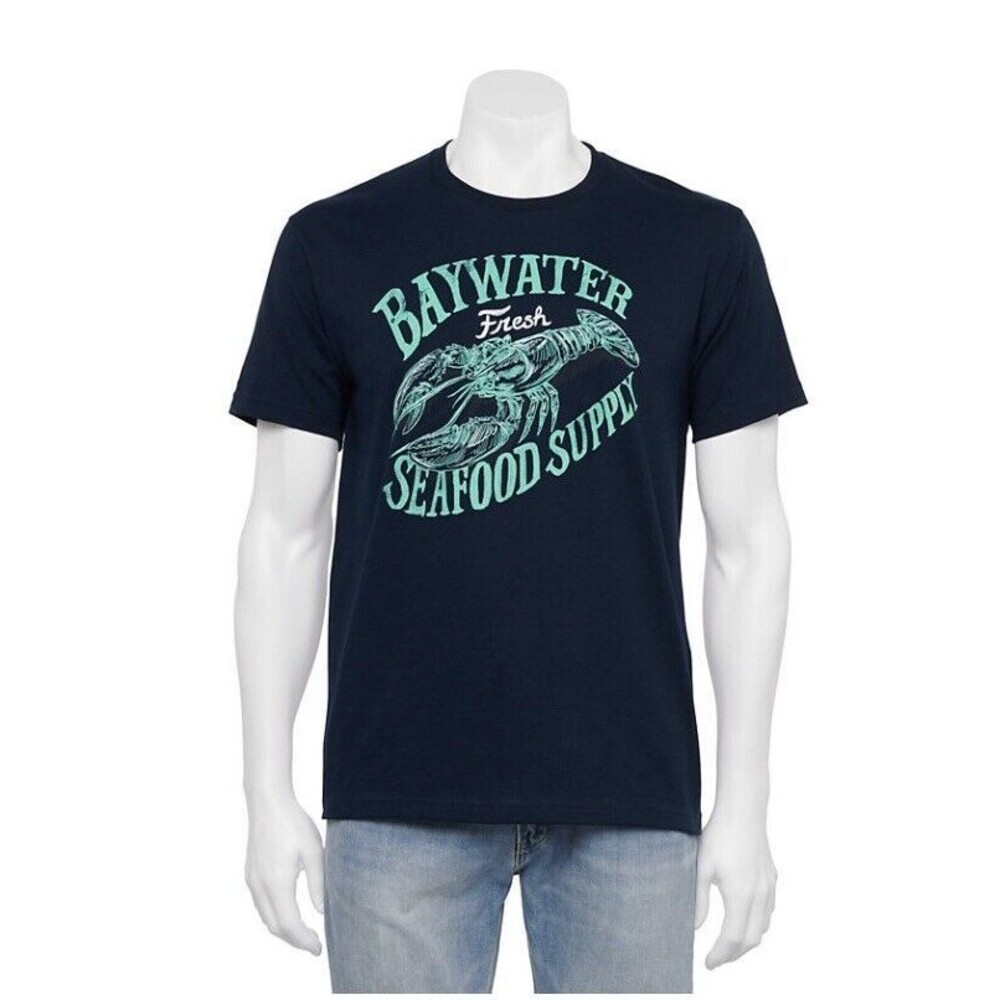 Croft & Barrow Lobster Graphic T shirt sz L Navy Blue Lobster Cotton Blend NWT